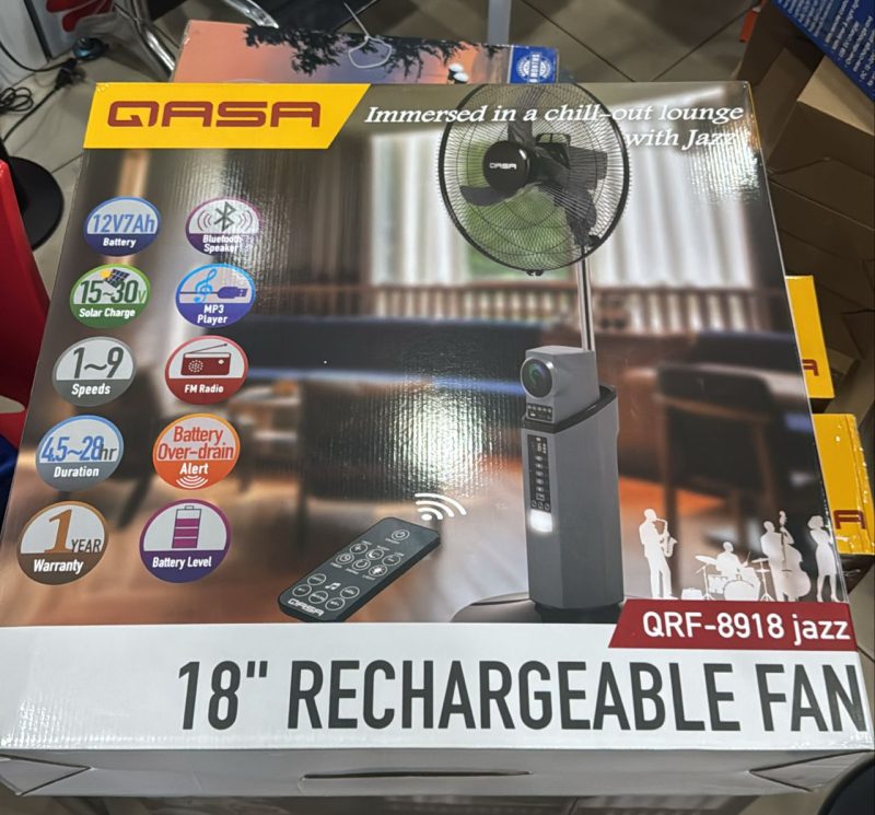 QASA 18" Solar Fan + Bluetooth Speaker
