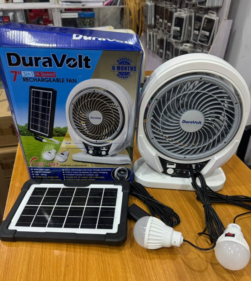 DuraVolt 3in1 Solar Rechargeable Fan