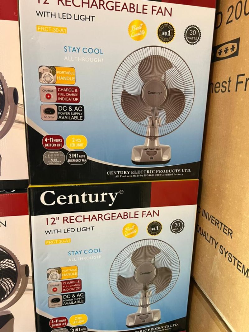 CENTURY 12" Rechargeable Table Fan
